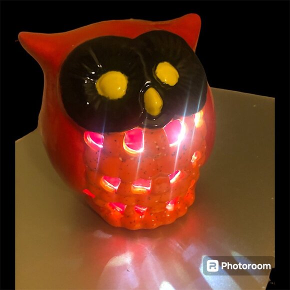 Vintage 1970's Ceramic Owl Candle Holder Lumineer MCM Red & Orange! - Picture 1 of 6